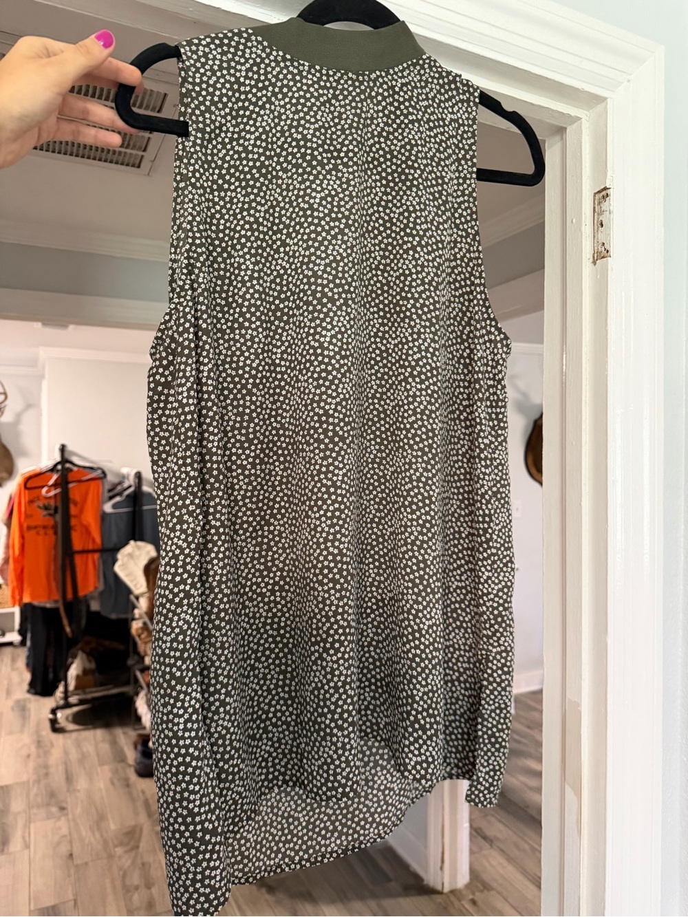 LOFT Olive Green Sleeveless Dot Print Top